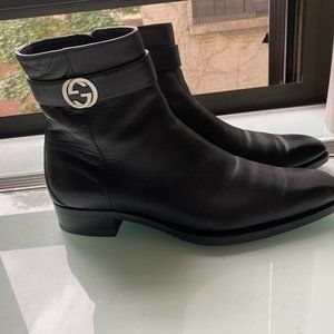 GUCCI Interlocking G Leather Zipper Boot 8D